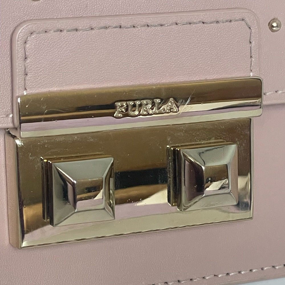 Furla Metropolis Mini Studded Leather Crossbody Blush Pink Saffiano Chain Bag - Picture 6 of 15